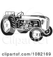 Clipart Retro Black And White Tractor Royalty Free Vector Illustration