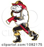 Clipart Retro Bulldog Fire Fighter Carrying An Axe Royalty Free Vector Illustration