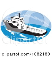 Poster, Art Print Of Tug Boat In A Blue Oval