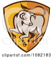 Poster, Art Print Of Bull On An Orange Shield