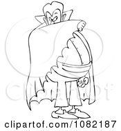 Clipart Outlined Vampire Covering His Face With His Cape Royalty Free Vector Illustration