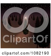Clipart 3d Illuminated Christmas Tree In A Dark Frest With Stars Royalty Free CGI Illustration