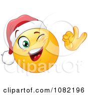 Poster, Art Print Of Winking Christmas Emoticon Smiley Face Wearing A Santa Hat