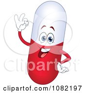 Clipart Energetic Red And White Pill Gesturing Ok Royalty Free Vector Illustration