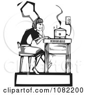 Poster, Art Print Of Black And White Woodcut Styled Girl Waiting By A Slow Cooker