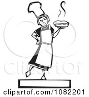 Poster, Art Print Of Black And White Woodcut Styled Girl Holding A Fresh Pie