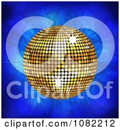 Poster, Art Print Of 3d Gold Disco Music Ball On Blue Flares