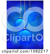 Clipart 3d Blue Christmas Baubles With Shining Light And Flares Royalty Free Vector Illustration