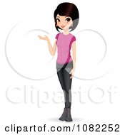 Clipart Teen Girl In Pink And Black Presenting With One Hand Royalty Free Vector Illustration