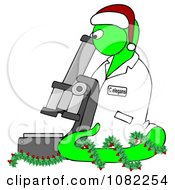 Poster, Art Print Of Green Christmas C Elegans Roundworm With A Santa Hat And Holly Wreath And Microscope