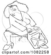 Clipart Outlined Woman Lugging A Heavy Gas Can Royalty Free Vector Illustration
