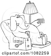 Clipart Outlined Elephant Holding A Tv Remote And Drink In A Recliner Royalty Free Vector Illustration by djart