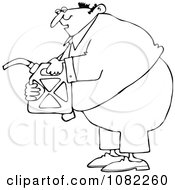 Clipart Outlined Man Holding A Gas Can Royalty Free Vector Illustration
