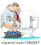 Clipart Man With A Plunger Over A Clogged Toilet Royalty Free Vector Illustration
