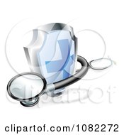 Poster, Art Print Of 3d Blue Cross Shield And Medical Stethoscope