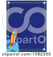Poster, Art Print Of Blue Starry Background With A Space Shuttle And Earth Border