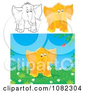 Clipart Outlined And Orange Elephants Royalty Free Illustration
