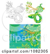 Poster, Art Print Of Outlined And Green Snakes In Trees