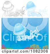 Poster, Art Print Of Outlined And Blue Jellyfish