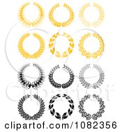 Clipart Black And White And Golden Laurel Wreaths 1 Royalty Free Vector Illustration