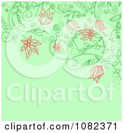 Clipart Floral Background With Red Flowers On Green Royalty Free Vector Illustration