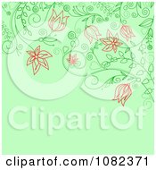 Poster, Art Print Of Floral Background With Red Flowers On Green