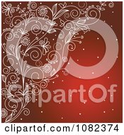 Poster, Art Print Of Ornate Etched Floral Vines Over Red With Snow