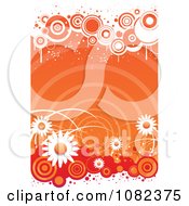 Poster, Art Print Of Grungy Orange Retro Floral Background With White Daisies And Circles