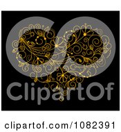 Poster, Art Print Of Golden Floral Vine Heart On Black