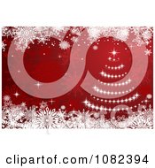 Poster, Art Print Of Red Christmas Tree Background With Snowflakes