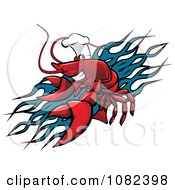 Clipart Red Chef Lobster Over Blue Flames Royalty Free Vector Illustration