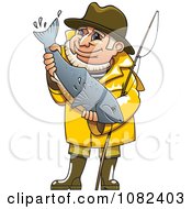 Clipart Pleased Fisherman Holding A Fish Royalty Free Vector Illustration