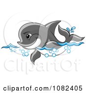 Poster, Art Print Of Cute Gray Dolphin Swimming Through Waves
