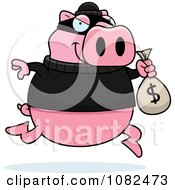 Clipart Pig Robbing A Bank Royalty Free Vector Illustration