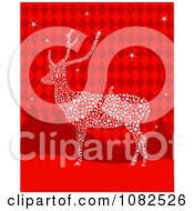 Clipart Starry Christmas Reindeer Over Red Checkers Royalty Free Vector Illustration