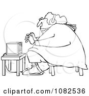 Clipart Outlined Cold Woman Wearing Bunny Slippers And Muffs By A Space Heater Royalty Free Vector Illustration