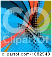 Poster, Art Print Of Colorful Swooshes On Grungy Blue And Black Halftone