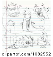 Clipart Sketched Monster Doodles On Ruled Paper Royalty Free Vector Illustration by yayayoyo