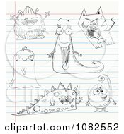 Poster, Art Print Of Sketched Monster Doodles On Ruled Paper