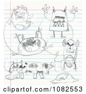 Poster, Art Print Of Sketched Monster Doodles On School Paper