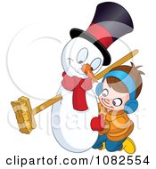 Poster, Art Print Of Cute Boy Making A Snowman