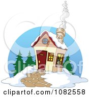 Poster, Art Print Of Winter Cabin With Smoke Rising From The Chimney