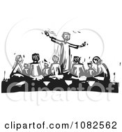 Poster, Art Print Of Black And White Woodcut Styled Teacher Gesturing Around A Group Of Students