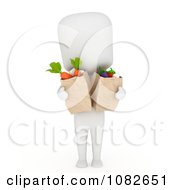 Poster, Art Print Of 3d Ivory Man Carrying Grocery Bags Of Veggies