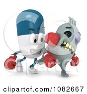Poster, Art Print Of 3d Pill Character Knocking Out A Virus