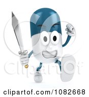 Clipart 3d Pill Character Running With A Sword Royalty Free CGI Illustration