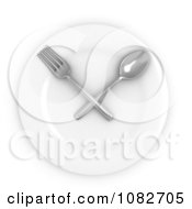 3d Spoon And Fork Crossed On A Plate
