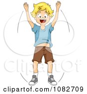 Poster, Art Print Of Energetic Boy Doing Jumping Jacks