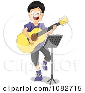Poster, Art Print Of Boy Playing A Guitar In Front Of A Music Stand