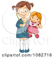 Poster, Art Print Of Girl Holding A Stethoscope To Her Doll